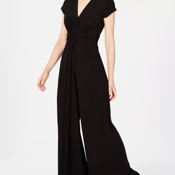 Vince Camuto Twist-Front Plunge Black Jumpsuit - Picture 1 of 4